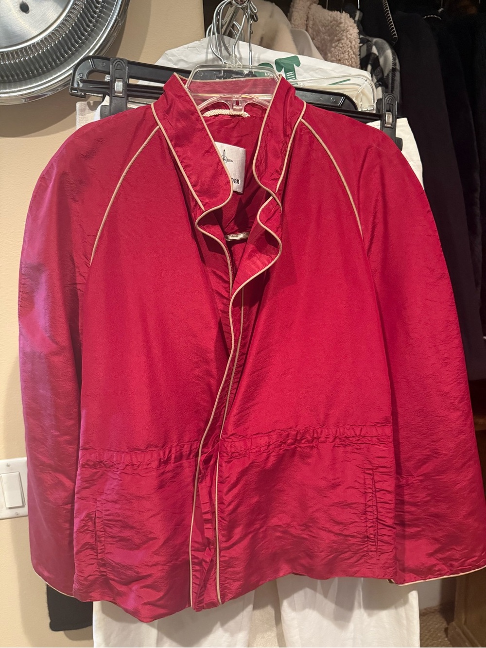 Source Unknown Crimson Ruffle-Trim Jacket with Contrast Piping
